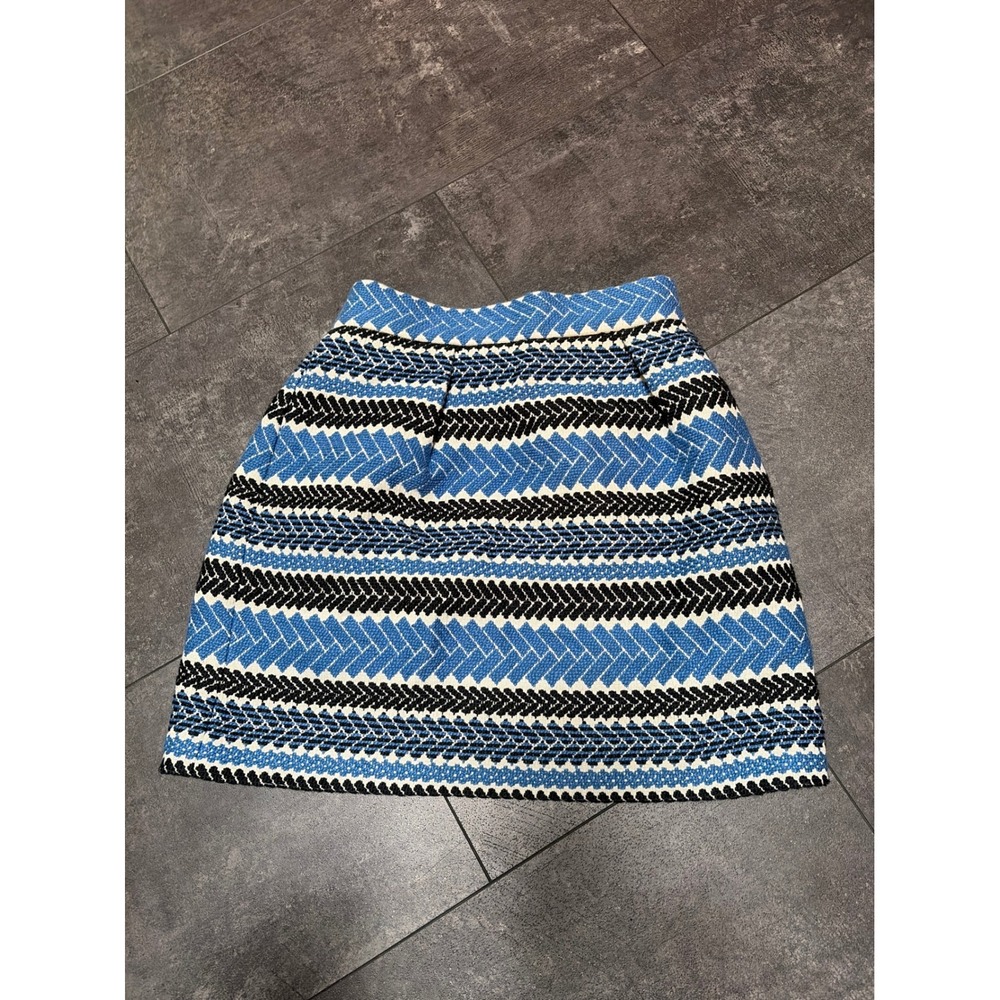 Textured Chevron Mini Skirt Blue Black High‎ Waist Pockets Lined USA Women's M